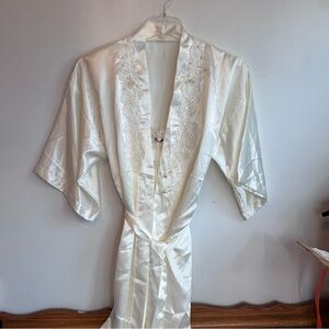 Silky Bridal Robe with Nightdress, Lace Trim, Buttons
